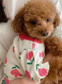 1 áo thun thú cưng in hoa cho chó và mèo cho mùa hè - Đỏ - Xem 5