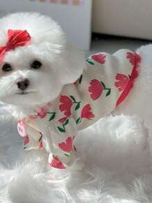 1 áo thun thú cưng in hoa cho chó và mèo cho mùa hè - Đỏ - Xem 9