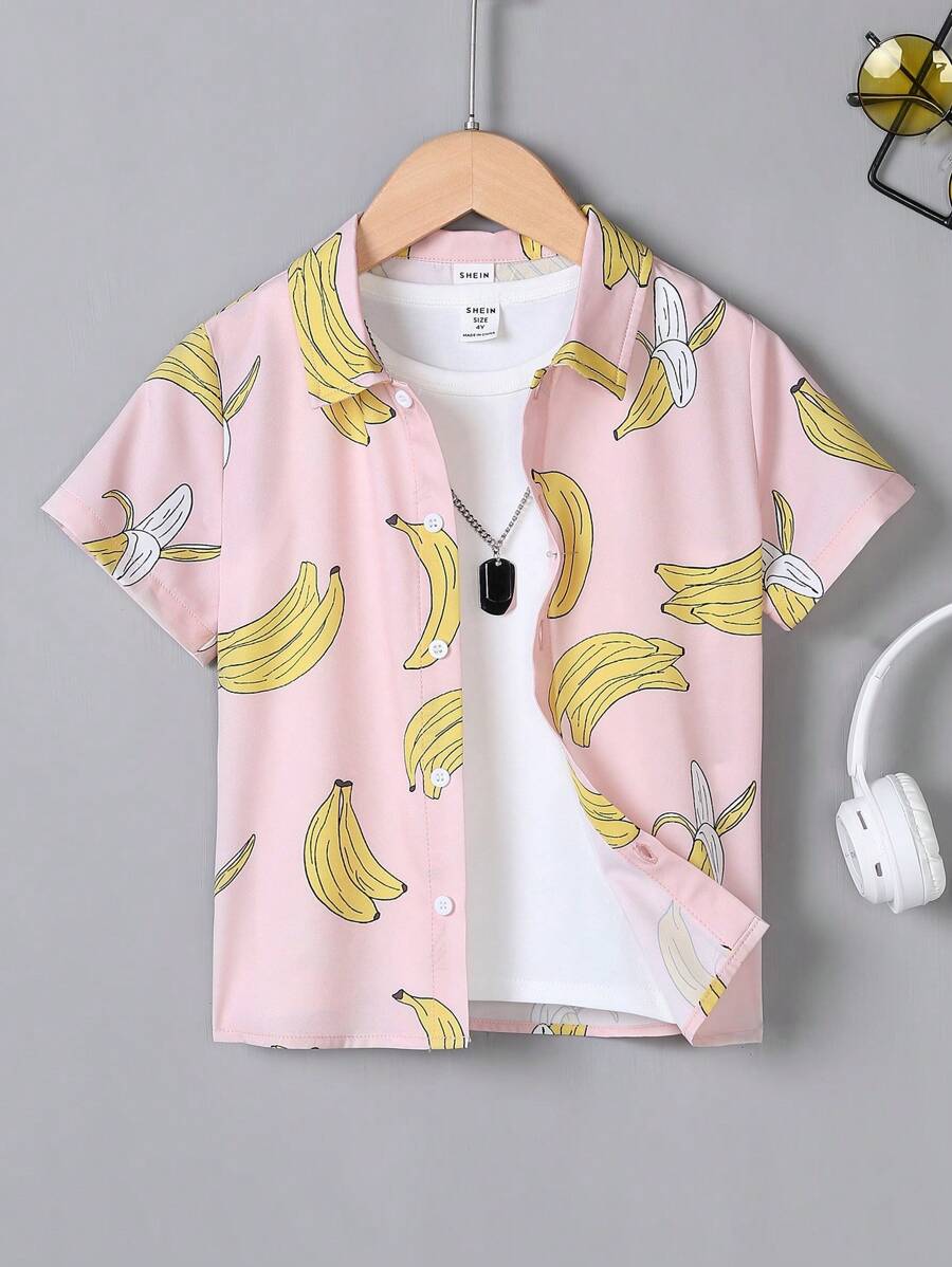 SHEIN 小男童香蕉印花襯衫不帶T恤
