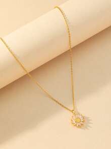 4pcs Luxury Zirconia Sunflower Earrings, Necklace, Ring Jewelry Set For Women, Wedding - Yellow Gold - View 2