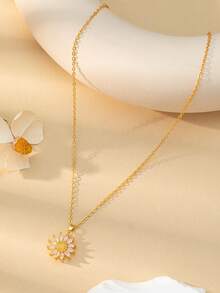 4pcs Luxury Zirconia Sunflower Earrings, Necklace, Ring Jewelry Set For Women, Wedding - Yellow Gold - View 4