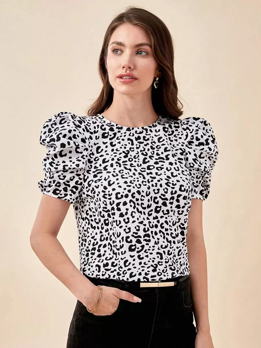 BizChic In hoa Báo Ống tay áo Áo Trang phục làm việc - Đen và trắng - Xem 1
