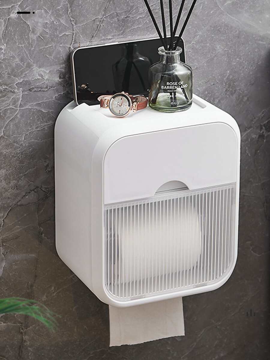 1pc Multifunction Bathroom Toilet Paper Holder - White - View 1