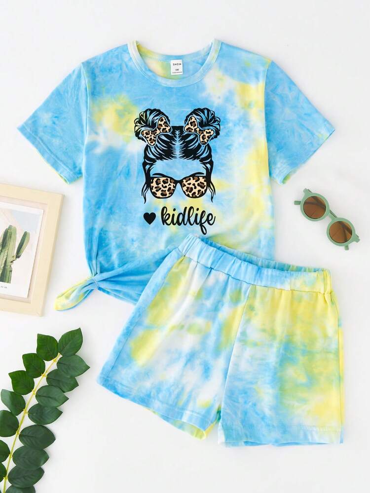 Tween Girl Tie Dye & Figure Graphic Tee & Shorts