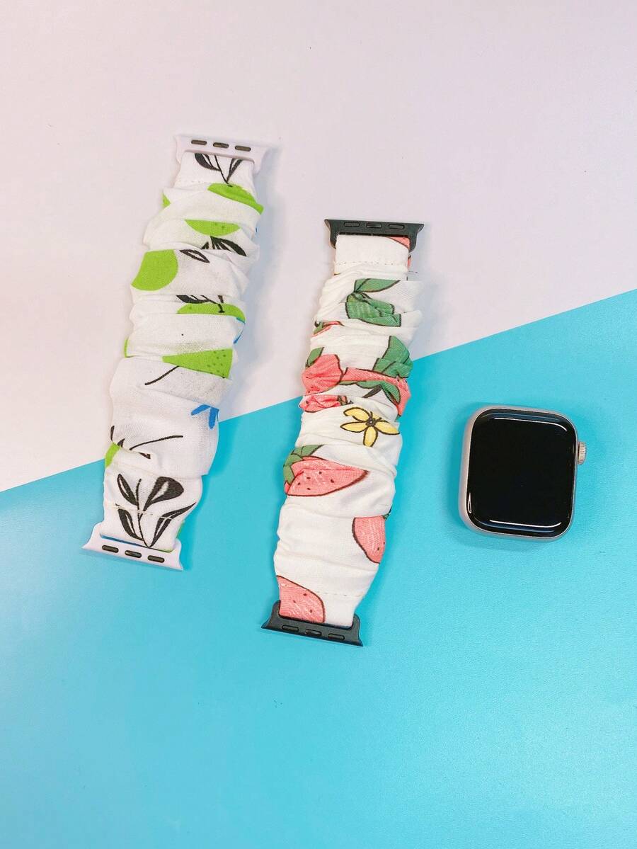 2入組花朵圖案大腸髮圈設計錶帶適用於Apple Watch - 彩色 - 查看 1