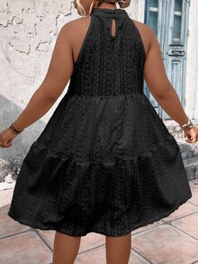 SHEIN Unity Vestido halter de cuello con abertura de ojo bajo con fruncido - Negro - Ver 2