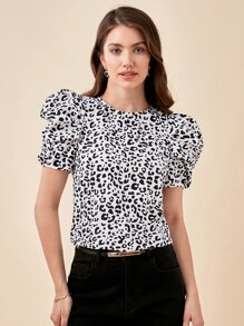 BizChic In hoa Báo Ống tay áo Áo Trang phục làm việc - Đen và trắng - Xem 6