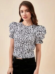 BizChic In hoa Báo Ống tay áo Áo Trang phục làm việc - Đen và trắng - Xem 7