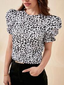 BizChic In hoa Báo Ống tay áo Áo Trang phục làm việc - Đen và trắng - Xem 8