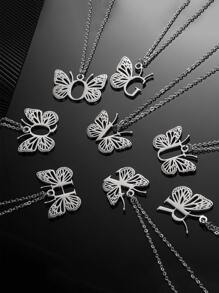 1 Dây Thép Không Gỉ Thời Trang Bướm & Chữ Cái Vòng Cổ Cho Nữ Trang Trí Hàng Ngày - Bạc - Xem 2