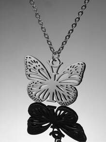 1入組時尚不銹鋼蝴蝶和字母吊墜項鏈適合女士日常裝飾 - 銀色 - 查看 10