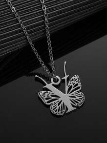 1入組時尚不銹鋼蝴蝶和字母吊墜項鏈適合女士日常裝飾 - 銀色 - 查看 14