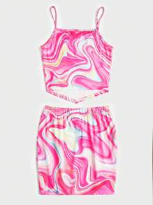 SHEIN Bộ hai mảnh Gái Bất đối xứng Đá hoa Giải trí - Nhiều màu - Xem 2