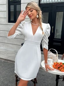 Aveloria Rosie Vestido de mujer elegante con escote profundo y mangas abullonadas