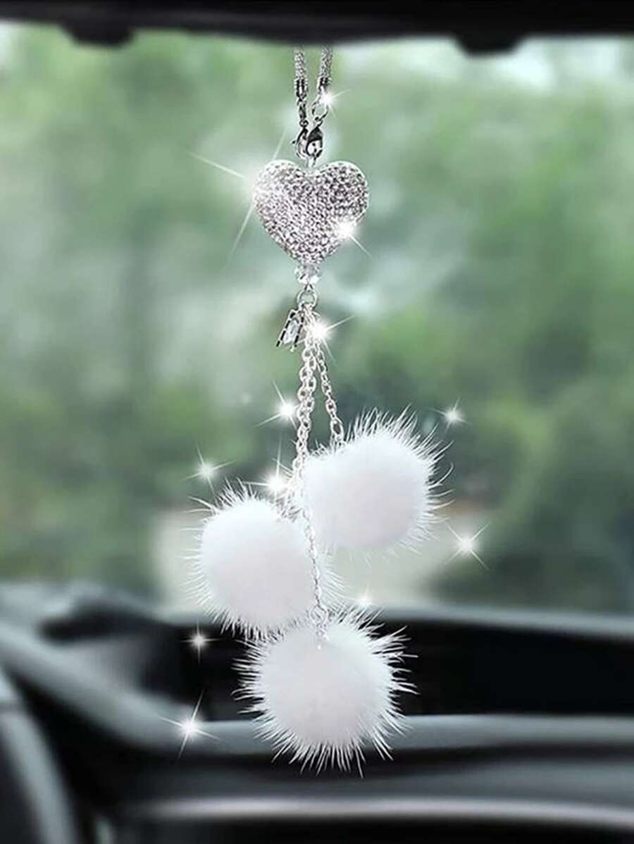 1 pieza Adorno colgante de coche con diamante de imitación con accesorio de corazón - Blanco - Ver 1