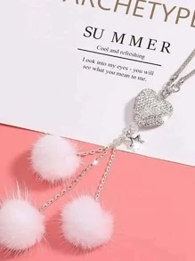 1 pieza Adorno colgante de coche con diamante de imitación con accesorio de corazón - Blanco - Ver 3
