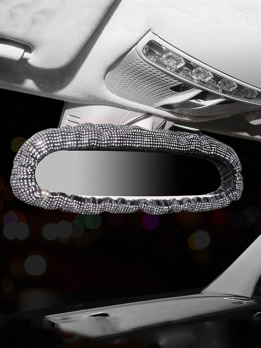 Rhinestone Decor Car Rear View Mirror Cover - Black - View 1