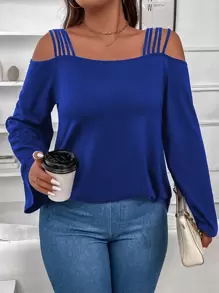 SHEIN LUNE 大碼挖肩T恤 - 寶藍色 - 查看 3