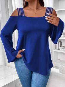 SHEIN LUNE 大碼挖肩T恤 - 寶藍色 - 查看 4