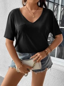 Calvaya Áo thun Plus size Cắt ra màu trơn Gợi cảm - màu đen - Xem 5