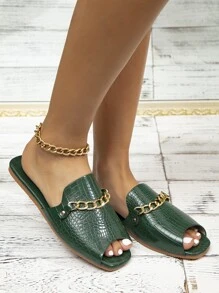 Dép đế bằng nữ họa tiết xích retro màu xanh lá cây - màu xanh lá - Xem 5