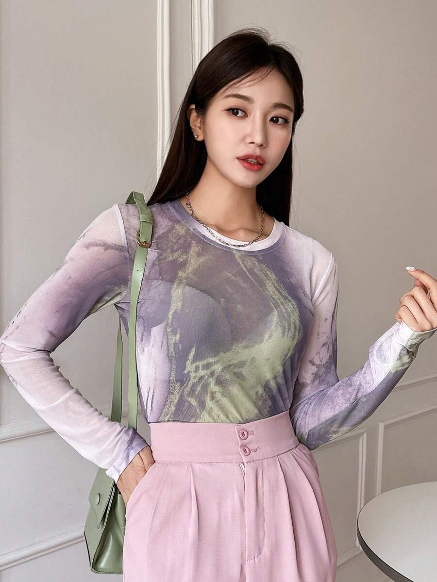 DAZY Tie Dye Mesh Top - Multicolor - View 1