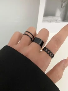 3入組時尚極簡中空疊戴戒指,適合女性日常穿戴