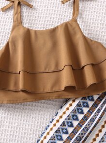 SHEIN 女小童風格簡約風街頭時尚細肩帶兩件套套裝適合夏天 - 彩色 - 查看 4