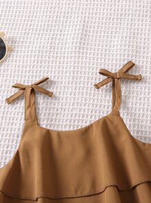 SHEIN 女小童風格簡約風街頭時尚細肩帶兩件套套裝適合夏天 - 彩色 - 查看 5