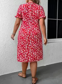 Breezaya Vestido con estampado floral con nudo delantero de muslo con abertura - Rojo - Ver 2