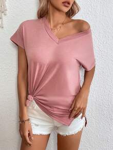 SHEIN LUNE 素色蝙蝠袖T恤 - 藕粉色 - 查看 3