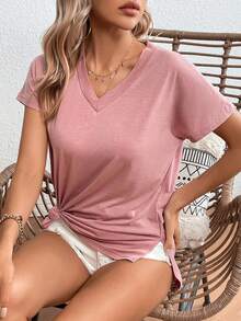 SHEIN LUNE 素色蝙蝠袖T恤 - 藕粉色 - 查看 5