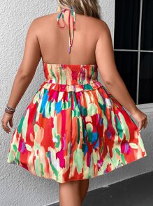 SHEIN Holidaya Vestido con estampado con cordón delantero de cuello halter de espalda abierta - Naranja - Ver 2