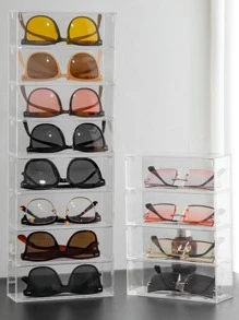 1 件 4 隔層透明眼鏡及化妝品收納盒,桌面防塵抽屜收納盒 - 無色 - 查看 1