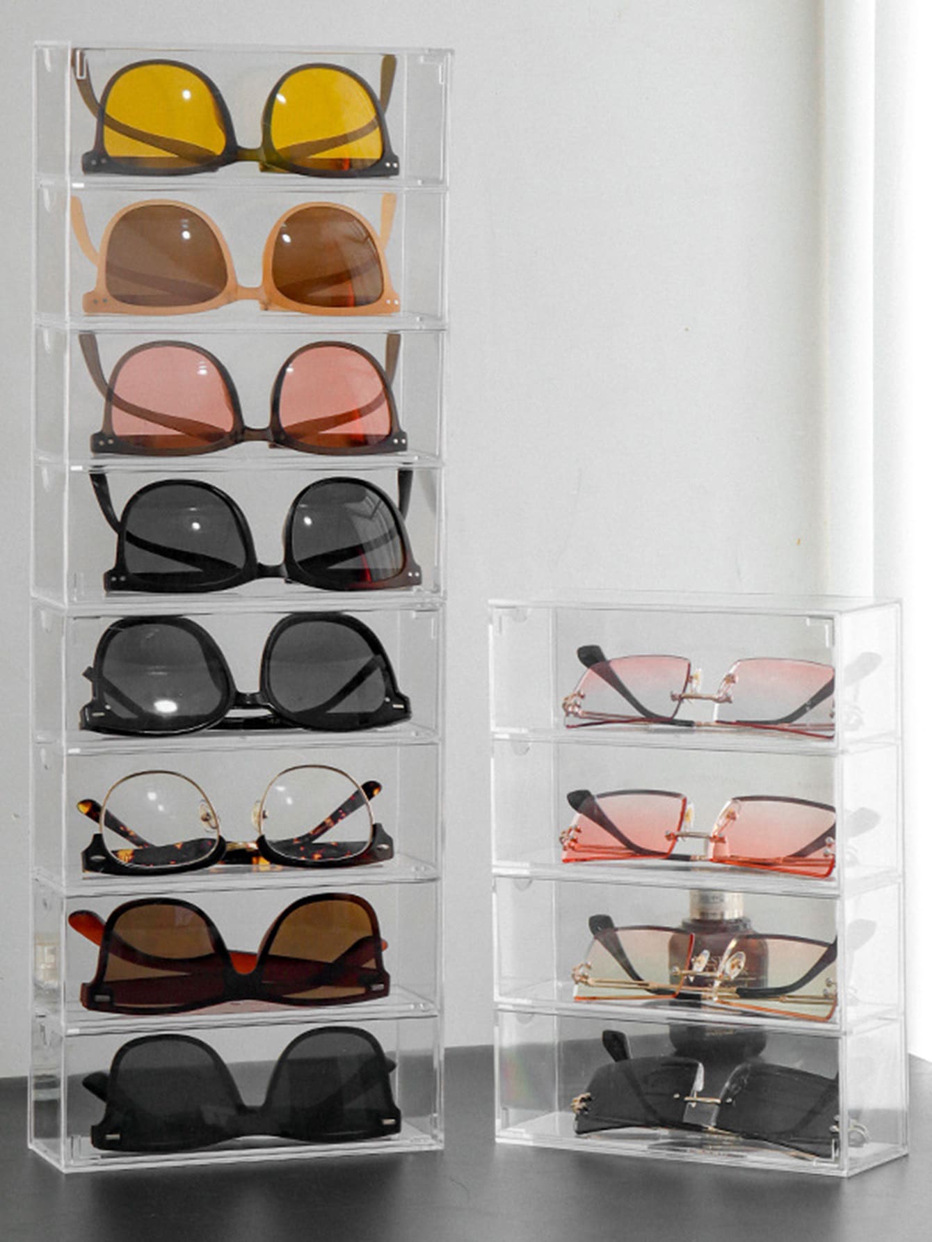 1 件 4 隔層透明眼鏡及化妝品收納盒,桌面防塵抽屜收納盒 - 無色 - 查看 1