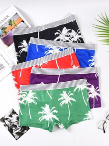 男士5入組熱帶印花和字母圖案平角內褲 - 彩色 - 查看 2