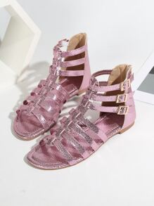 Xăng đan màu hồng thời trang cho nữ, trang trí khóa nổi bằng da rắn Xăng đan đấu sĩ - Hồng - Xem 1