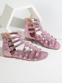 Xăng đan màu hồng thời trang cho nữ, trang trí khóa nổi bằng da rắn Xăng đan đấu sĩ - Hồng - Xem 3