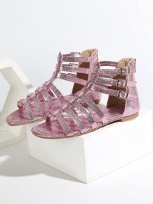 Xăng đan màu hồng thời trang cho nữ, trang trí khóa nổi bằng da rắn Xăng đan đấu sĩ - Hồng - Xem 4