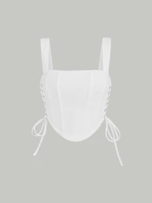 SHEIN MOD Áo khoác và áo lót dành cho xe tăng nữ Bất đối xứng Ren lên Thùa khuyết màu trơn Giải trí - trắng - Xem 1