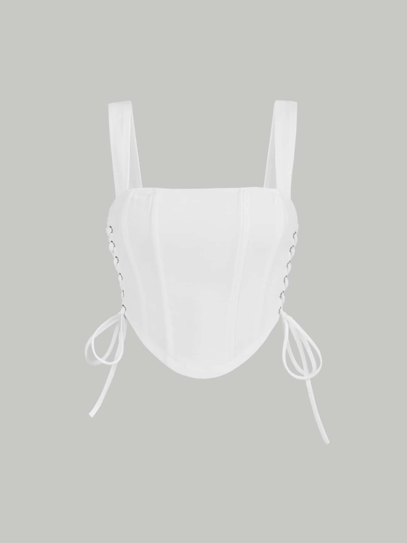 SHEIN MOD Áo khoác và áo lót dành cho xe tăng nữ Bất đối xứng Ren lên Thùa khuyết màu trơn Giải trí - trắng - Xem 1