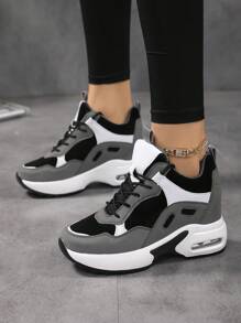 Damskie sznurowane trampki na koturnie Colorblock, sportowe trampki na koturnie