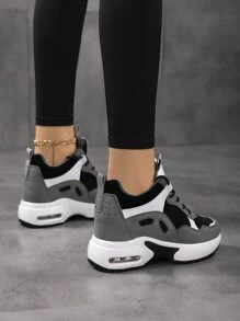 Damskie sznurowane trampki na koturnie Colorblock, sportowe trampki na koturnie