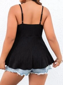 SHEIN Essnce Plus Solid Cami Top - Black - View 2