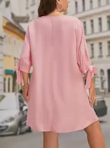 SHEIN Clasi Vestido ribete en abanico de manga con abertura - Rosa - Ver 2