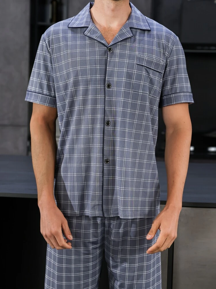 Homme à carreaux Chemise & Short Ensemble de pyjama - Gris - Voir 3