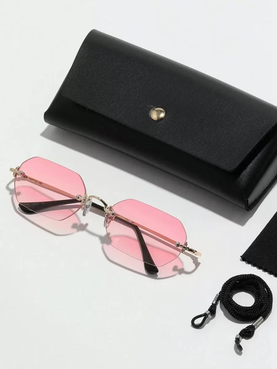 015835340007 1 chiếc kính râm gọng kim loại hình lục giác nhỏ, không gọng, kiểu dáng cổ điển, unisex, tròng kính chuyển màu thời trang, thích hợp cho đường phố, bãi biển, đi làm, du lịch, phong cách retro cổ điển (Kèm dây đeo, hộp đựng kính và khăn lau)