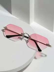 015835340007 1 chiếc kính râm gọng kim loại hình lục giác nhỏ, không gọng, kiểu dáng cổ điển, unisex, tròng kính chuyển màu thời trang, thích hợp cho đường phố, bãi biển, đi làm, du lịch, phong cách retro cổ điển (Kèm dây đeo, hộp đựng kính và khăn lau) - Màu Hồng baby - Xem 7