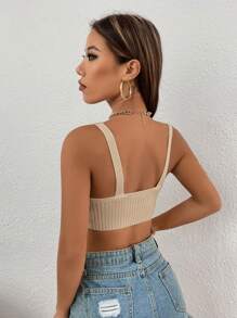 SHEIN Essnce 素色針織吊帶短上衣 - 杏色 - 查看 2