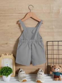 SHEIN Baby Boy Solid Pinafore Romper Without Tee - Grey - View 2